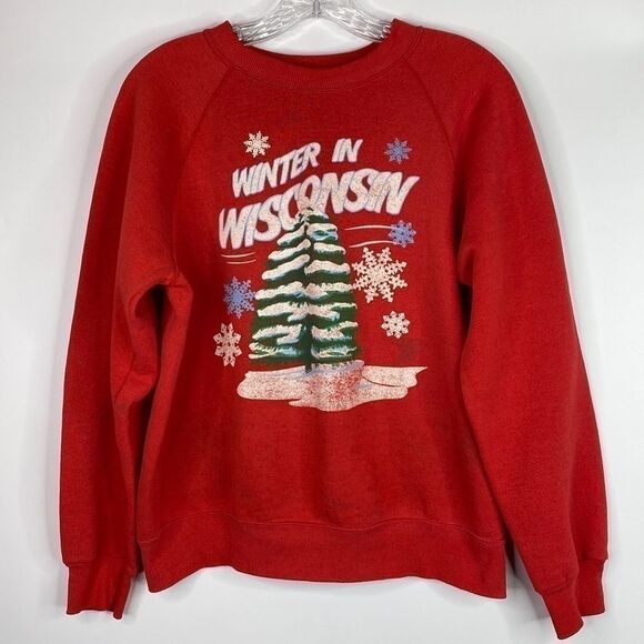 Tops - Vintage Winter In Wisconsin Raglan Sleeve Sweatshirt Size Medium